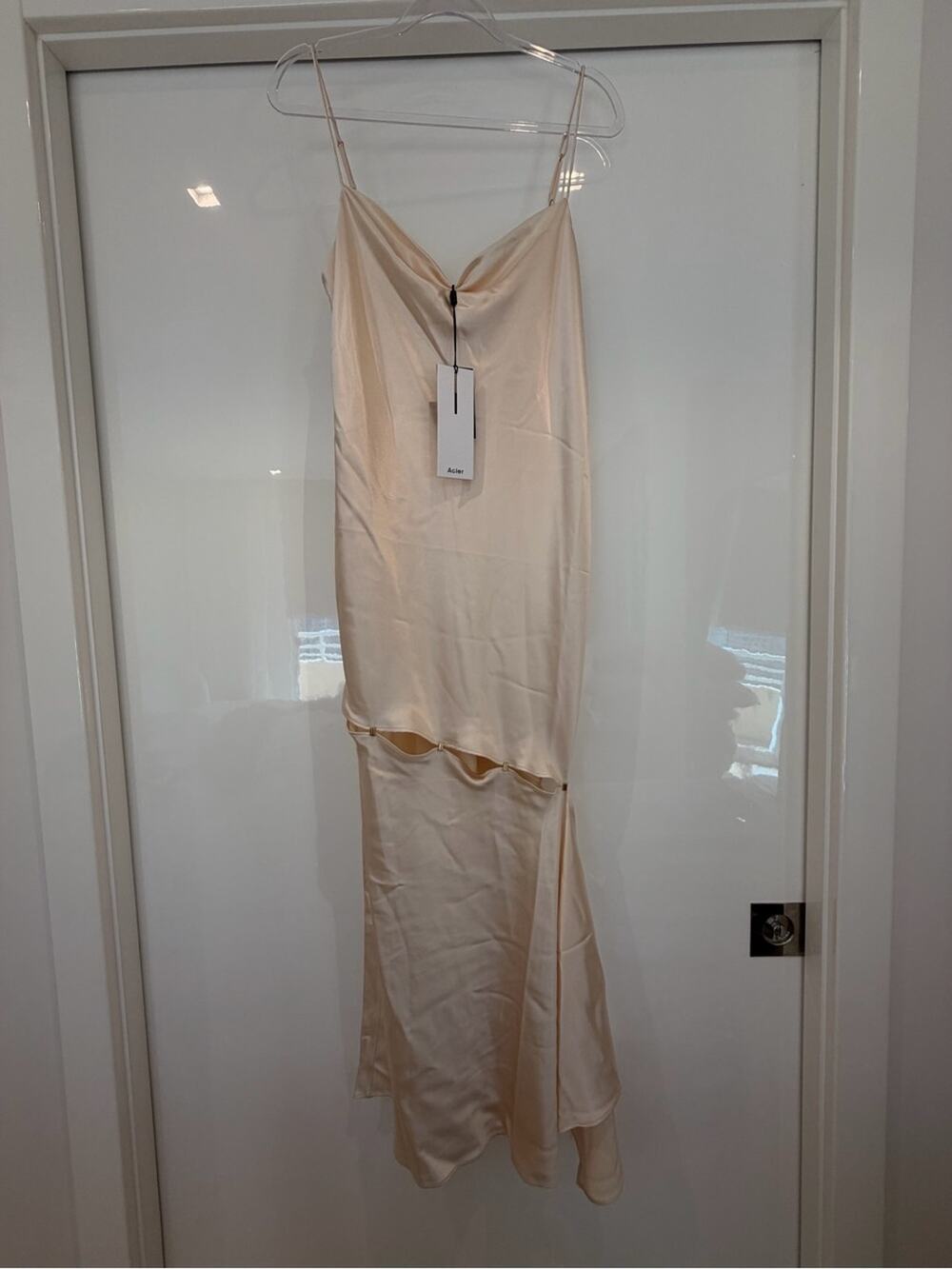 Acler Cream Satin Maxi Slip Dress with Spaghetti Straps